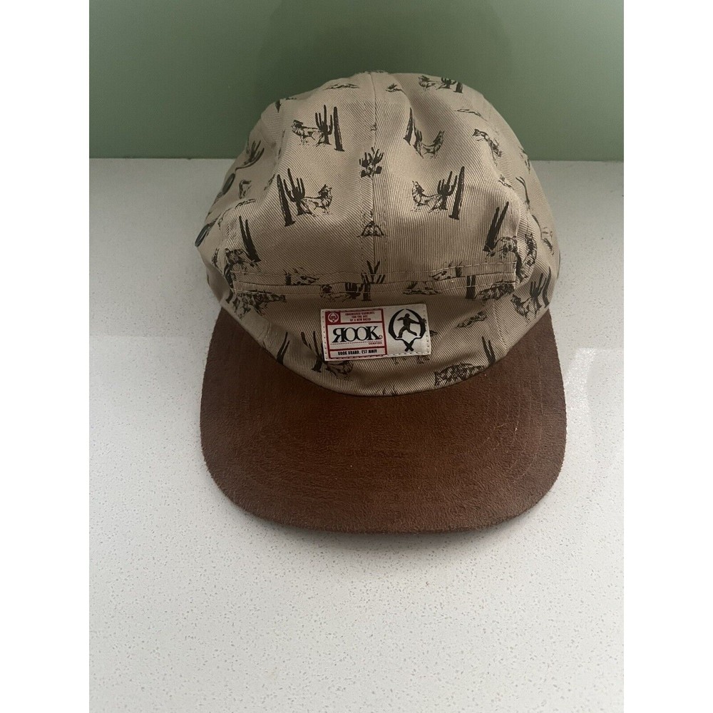 Rook Cactus Coyote Pattern Baseball Cap Hat Suede 100% Cotton Leather Strapback